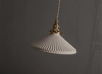 Kiyomi | Pleated Hat-Shaped Japanese Ceramic Pendant Lamp With LED Bulb Included