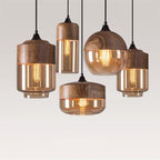 Lumina Nordic Metal LED Pendant Light with Woody Design, Tea-Tinted Glass Shade and Bulb Included