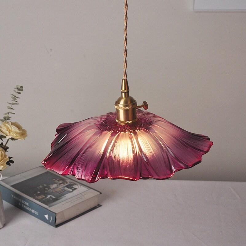 Lunara Violet Glass Sunflower Pendant Light, Retro-Style LED with Bulb Included
