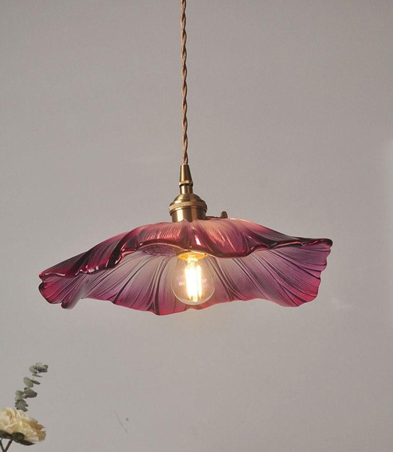 Lunara Violet Glass Sunflower Pendant Light, Retro-Style LED with Bulb Included