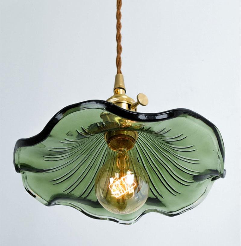 Calista Glass Hibiscus Flower Pendant Light in Vintage Style, LED Bulb Included