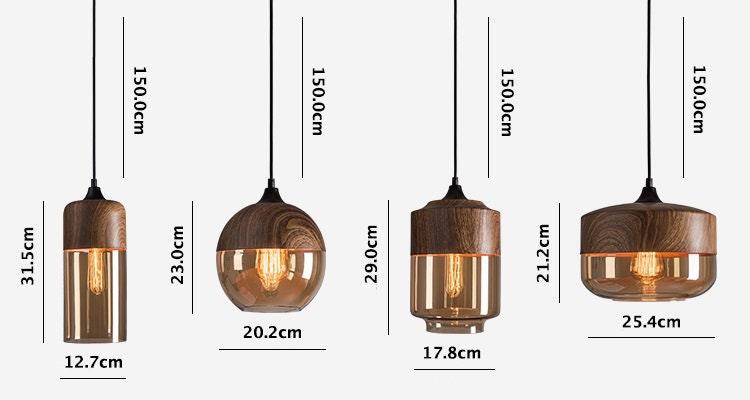 Lumina Nordic Metal LED Pendant Light with Woody Design, Tea-Tinted Glass Shade and Bulb Included