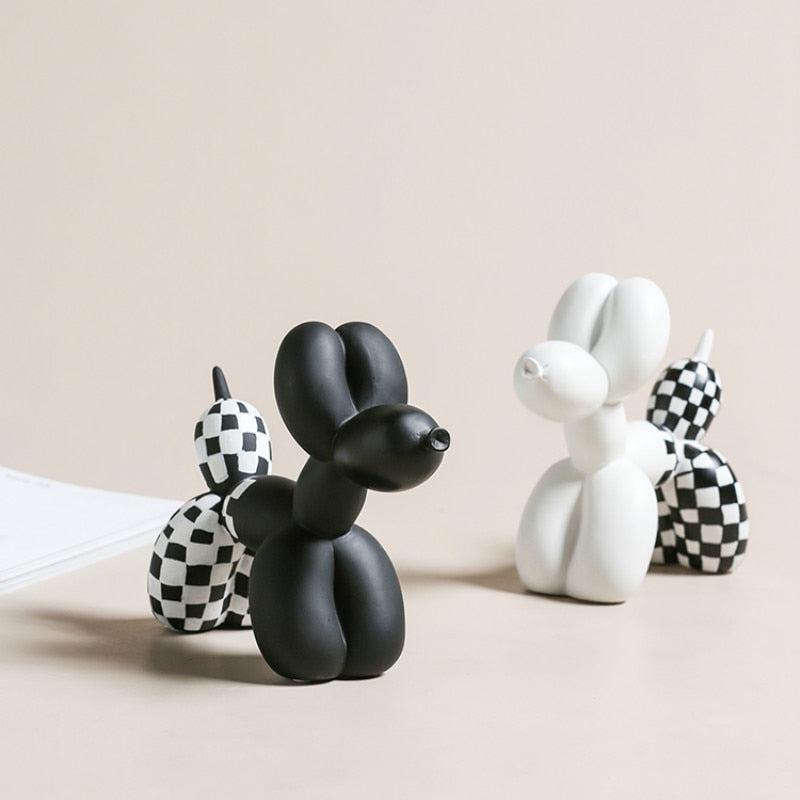 Premium Hand Painted Black and White Resin Balloon Dog Sculpture