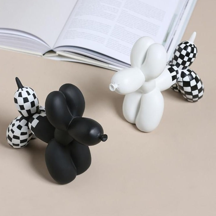 Premium Hand Painted Black and White Resin Balloon Dog Sculpture