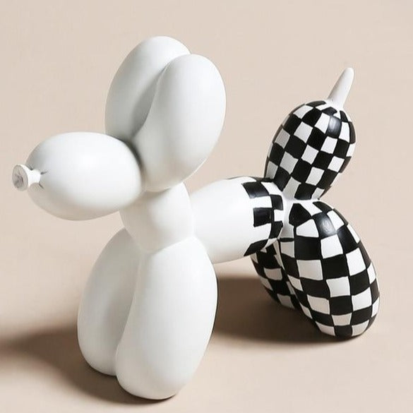Premium Hand Painted Black and White Resin Balloon Dog Sculpture