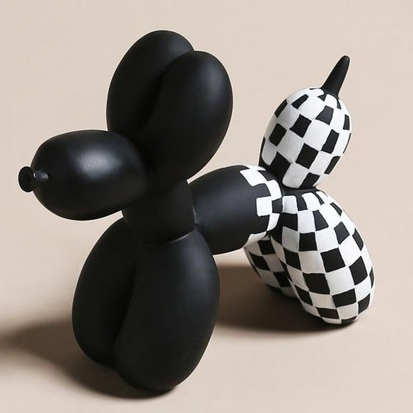 Premium Hand Painted Black and White Resin Balloon Dog Sculpture