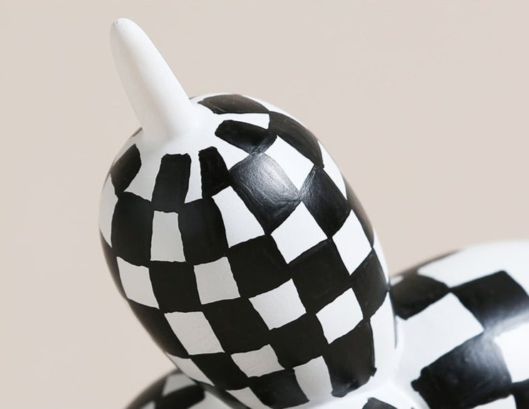 Premium Hand Painted Black and White Resin Balloon Dog Sculpture