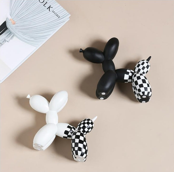 Premium Hand Painted Black and White Resin Balloon Dog Sculpture