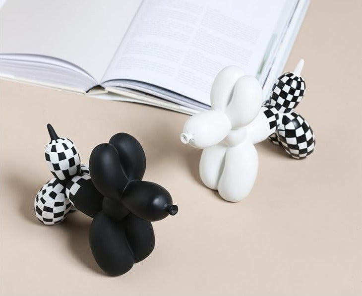 Premium Hand Painted Black and White Resin Balloon Dog Sculpture