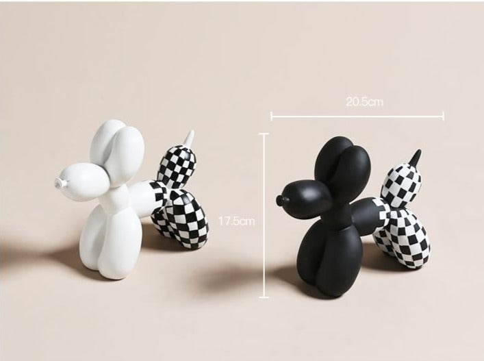 Premium Hand Painted Black and White Resin Balloon Dog Sculpture