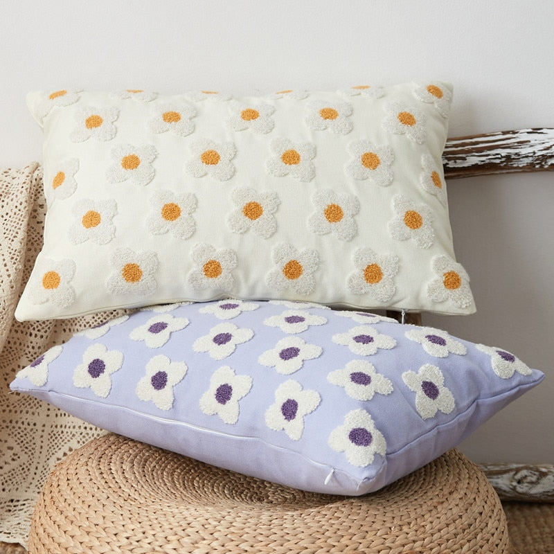 Lumbar Pillow Cover with Daisy Embroidery