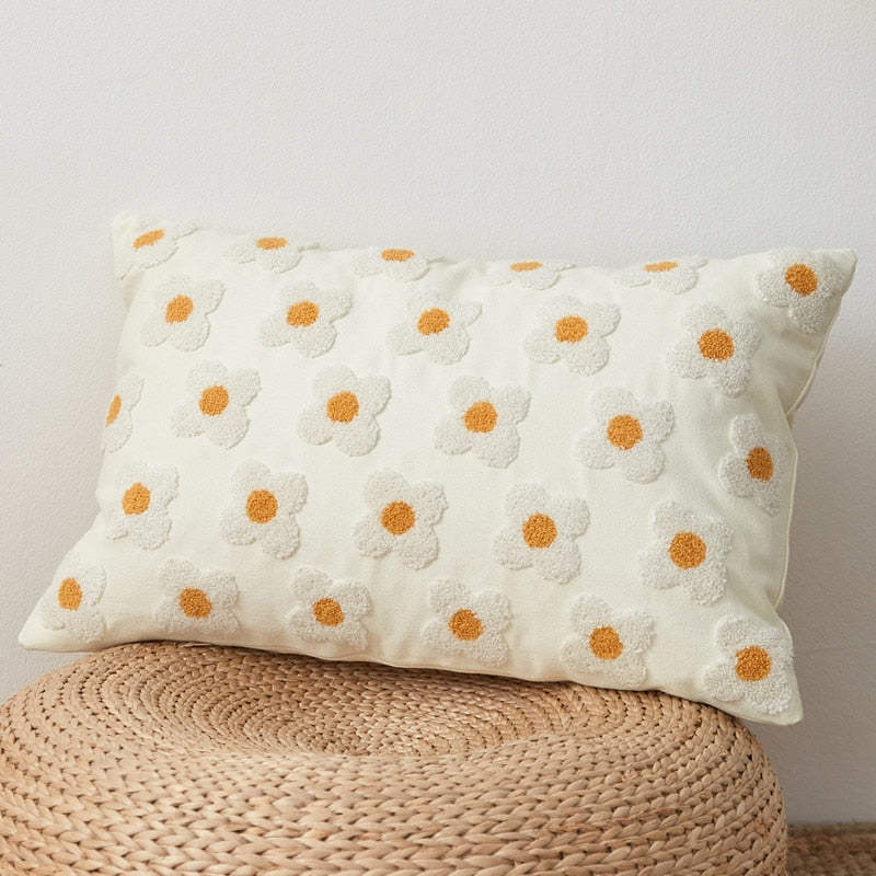Lumbar Pillow Cover with Daisy Embroidery