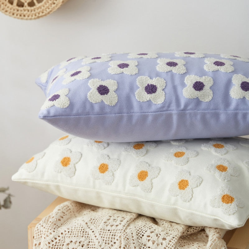 Lumbar Pillow Cover with Daisy Embroidery