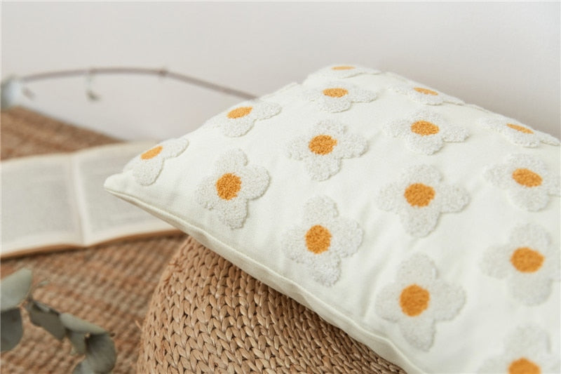 Lumbar Pillow Cover with Daisy Embroidery