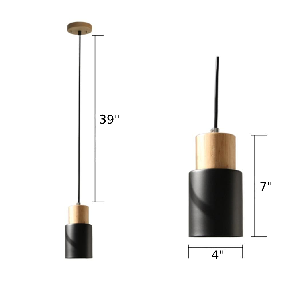 Marlen | Wood and Metal Cylindrical Pendant Light