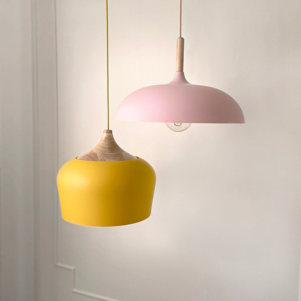 Aurelle Soft Pastel Collection Pendant Lamps in Metal and Wood